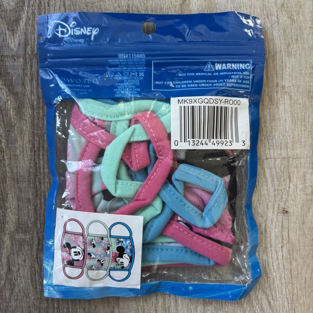 Disney Minnie & Mickey Mouse Kids Cloth Face Masks Washable Reusable New 5 Packs - Picture 3 of 14